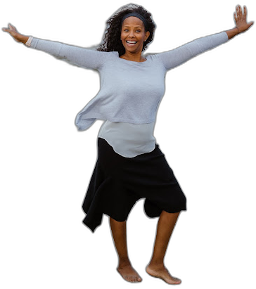 Tamekia, arms wide with a huge smile